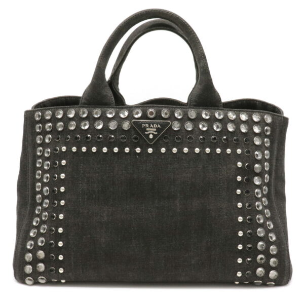 22111113 Prada Canapa Studded Handbag Black