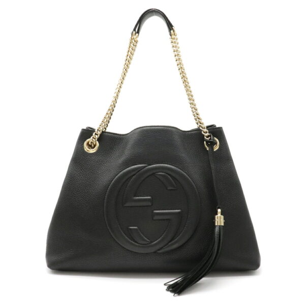 22120077 Gucci Soho Interlocking Logo Chain Leather Shoulder Bag Black