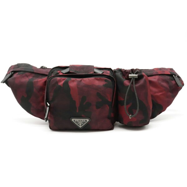 22120922 Prada Camouflage Waist Pouch Nylon Red Black