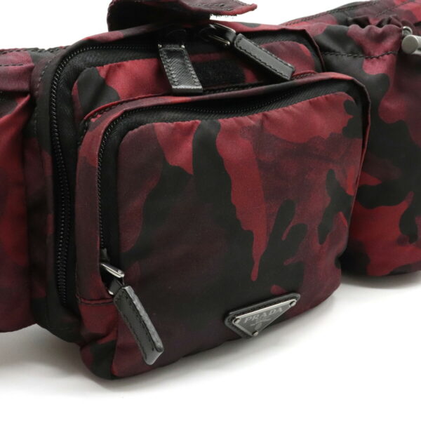 22120922 5 Prada Camouflage Waist Pouch Nylon Red Black