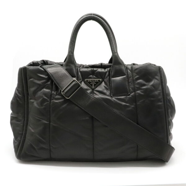 22120924 Prada Bomber Tote Bag Lamb Leather Nero Black