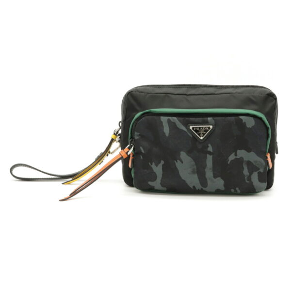 22151301 Prada Tessuto Pouch Camouflage Nylon Leather Nero Black