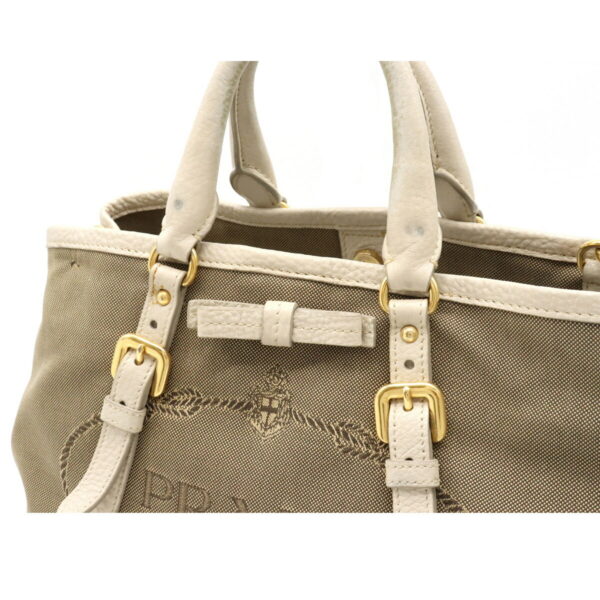 22170684 7 Prada Logo Jacquard Ribbon Handbag Beige