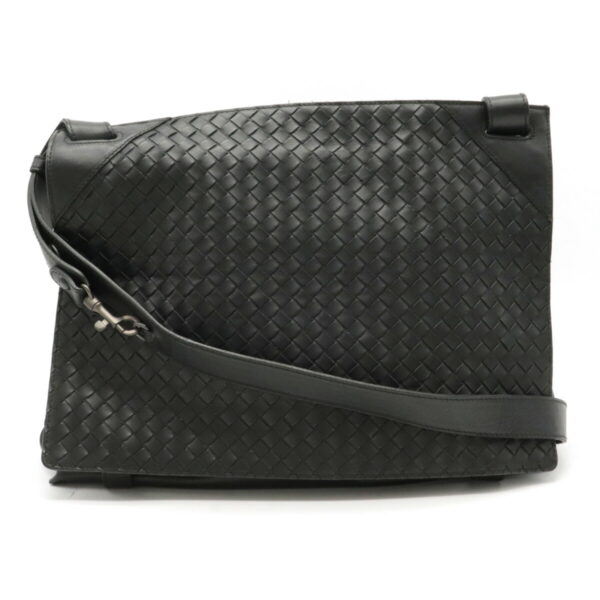 22180227 Bottega Veneta Intrecciato Messenger Shoulder Bag Leather Black