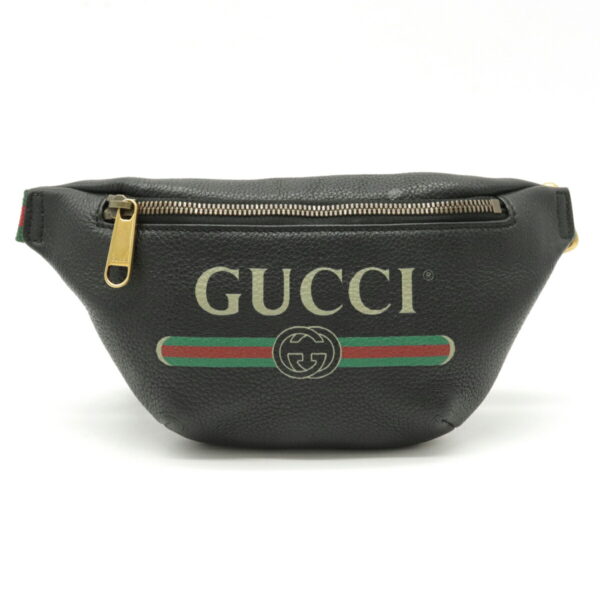 22200503 1 Gucci Gucci Print Leather Sherry Line Belt Waist Bag Black