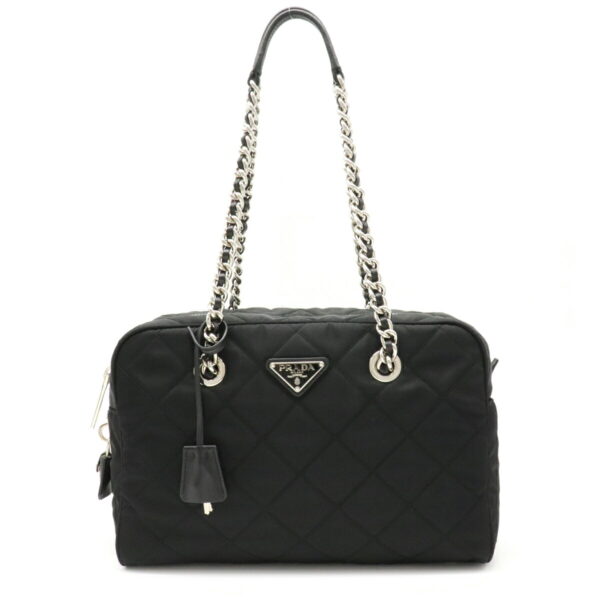 22220574 1 Prada Quilted Chain Tote Bag Nylon Leather Nero Black