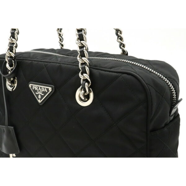 22220574 7 Prada Quilted Chain Tote Bag Nylon Leather Nero Black