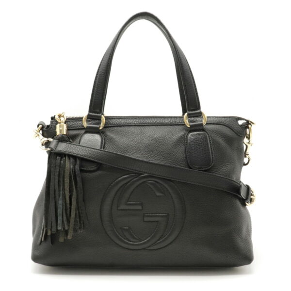 22250507 1 Gucci Soho Interlocking G 2way Leather Shoulder Handbag Black