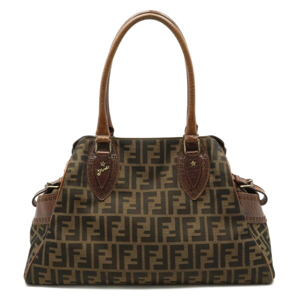 22331071 1 Fendi Etnico Zucca Pattern Tote Bag Leather Khaki