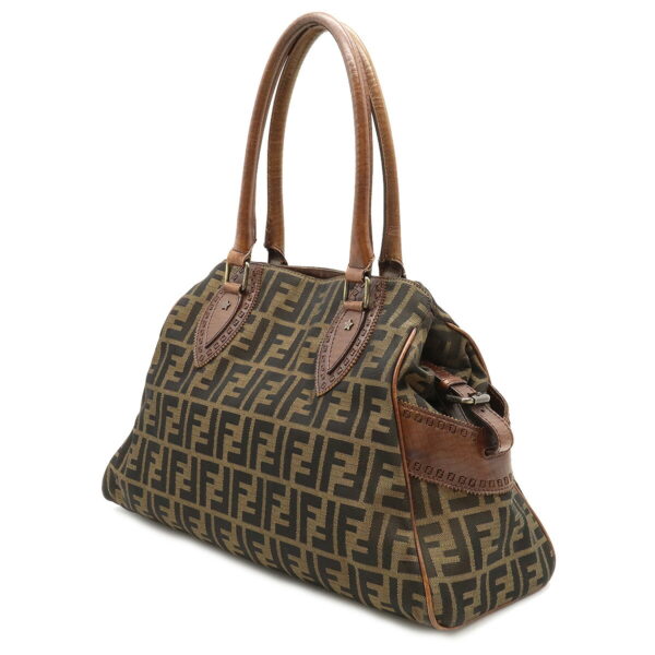 22331071 2 Fendi Etnico Zucca Pattern Tote Bag Leather Khaki