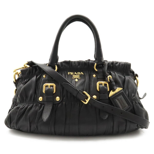 22371172 1 Prada Gathered Handbag 2WAY Leather Nero Black