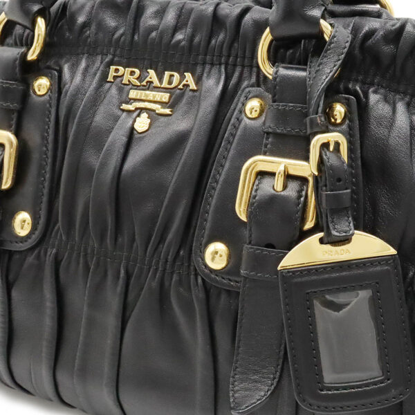 22371172 9 Prada Gathered Handbag 2WAY Leather Nero Black