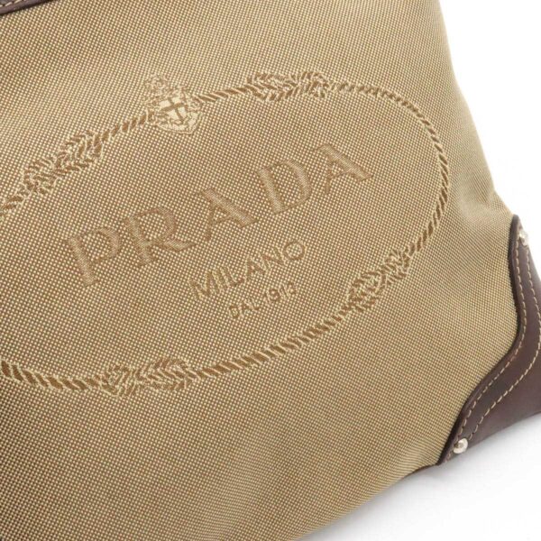 22371210 8 Prada Logo Jacquard Shoulder Bag Leather Corda Khaki Beige