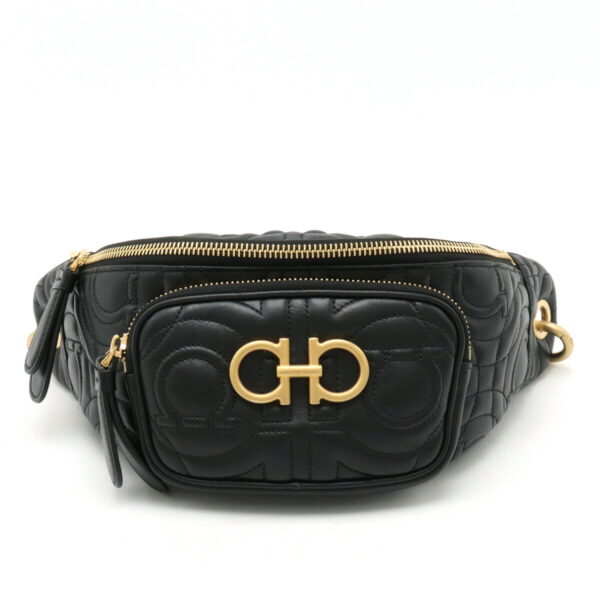 22400660 1 Salvatore Ferragamo Gancini Belt Bag Leather Black