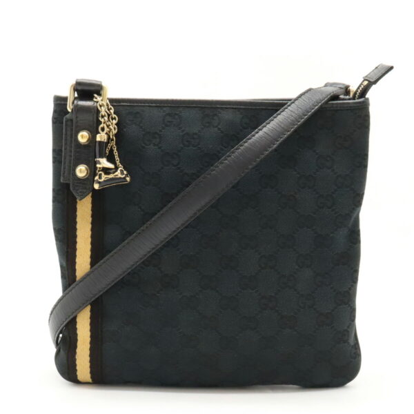 22431012 1 Gucci GG Sherry Line Crossbody Bag Leather Black Beige