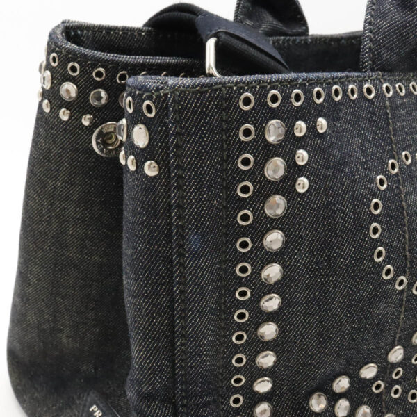 22440549 7 Prada Canapa Tote Bag Denim Bijou Studs Bleu Indigo