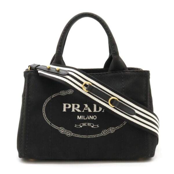 22450992 1 Prada Canapa Tote Bag Striped Canvas Nero Black