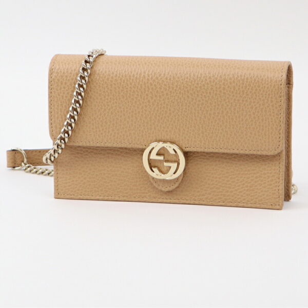 22gu004btq 001 Gucci Interlocking G Chain Wallet Leather Rose Beige