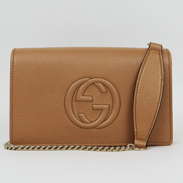 22gu019btq 001 Gucci Soho Chain Wallet Leather Rose Beige