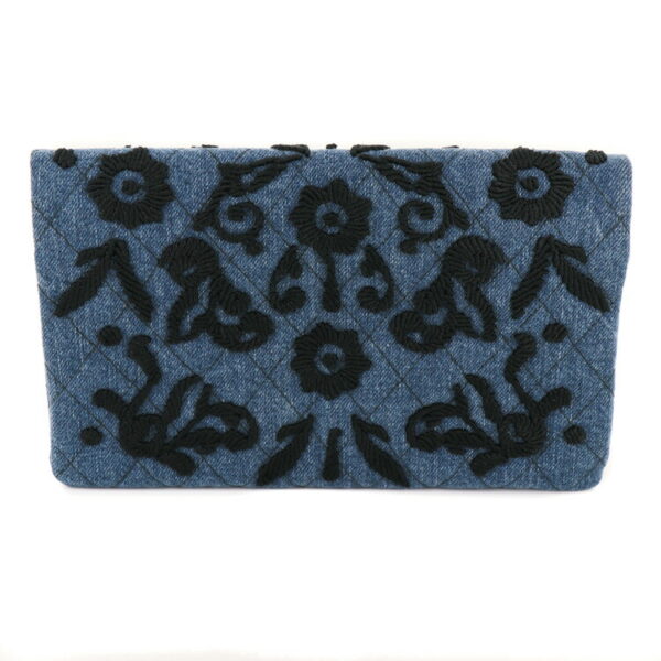 23 0169 03 Prada Denim Embroidery Wallet Clutch Bag Blue