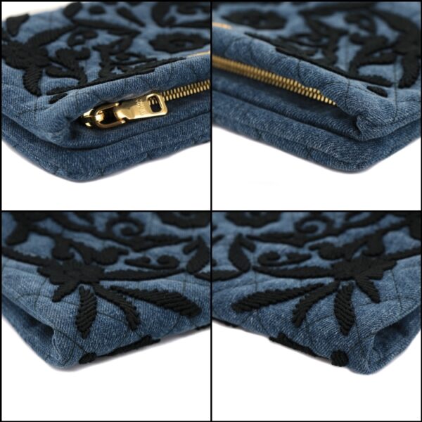 23 0169 06 Prada Denim Embroidery Wallet Clutch Bag Blue