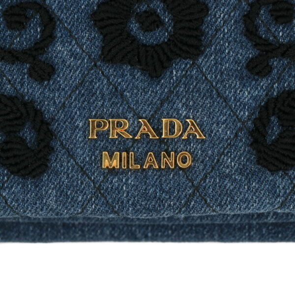 23 0169 08 Prada Denim Embroidery Wallet Clutch Bag Blue