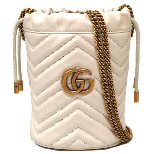 23 3909 1 Gucci Mini Bucket Bag Chain Shoulder Leather White