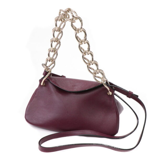 23 4368 01 Chloe Juana Chain Bag 2way Leather Bordeaux