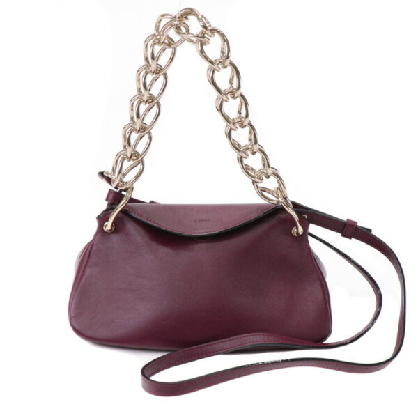 23 4368 02 Chloe Juana Chain Bag 2way Leather Bordeaux