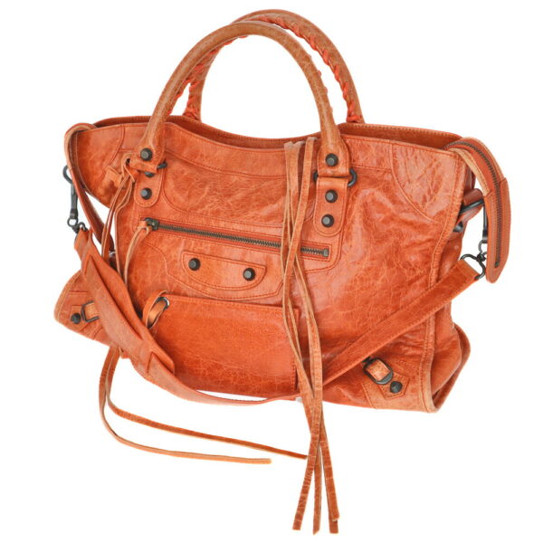 23 6867 Balenciaga The City 2WAY Bag Leather Orange