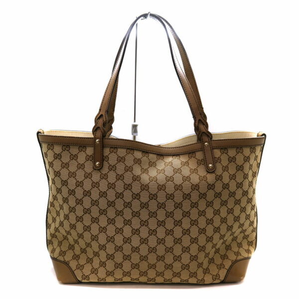 234 2 Gucci Tote Bag Canvas Leather Brown Beige