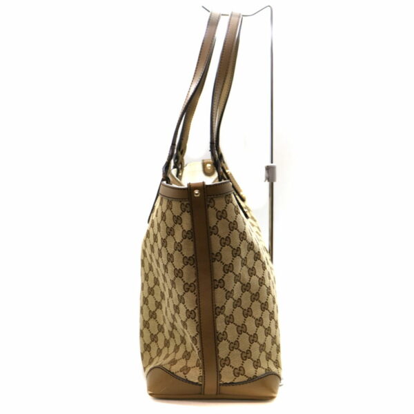 234 3 Gucci Tote Bag Canvas Leather Brown Beige