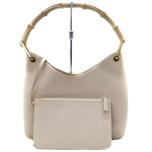 24 1279 1 Chloe Woody Medium Tote Canvas White Brown