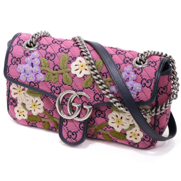 24 2349 01 Gucci GG Marmont Flower Embroidery Shoulder Bag Pink