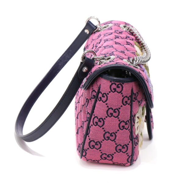 24 2349 05 Gucci GG Marmont Flower Embroidery Shoulder Bag Pink