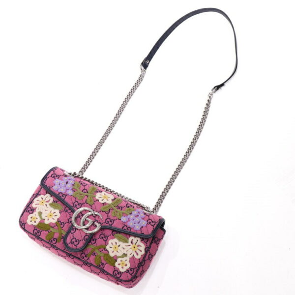 24 2349 06 Gucci GG Marmont Flower Embroidery Shoulder Bag Pink