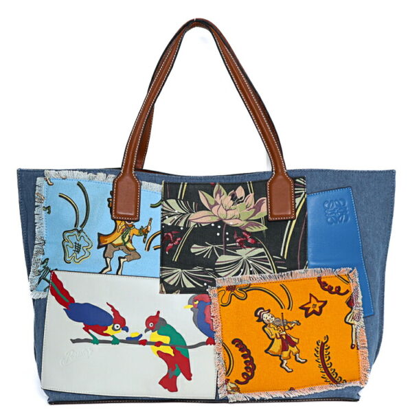 24 2646 01 Loewe Denim Patchwork Tote Bag Blue