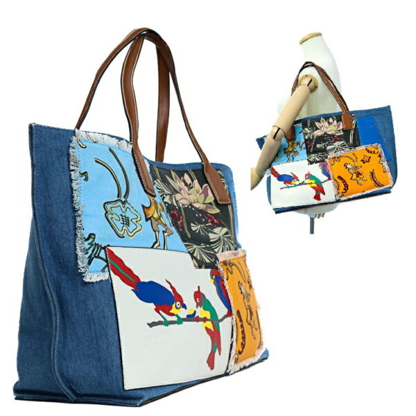 24 2646 03 Loewe Denim Patchwork Tote Bag Blue