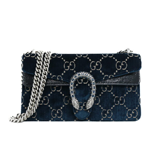 24 2827 01 Gucci Dionysus Small Chain Shoulder Bag Velvet Navy