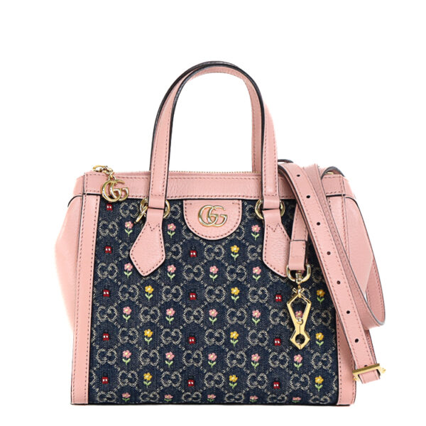 24 2830 01 Gucci Ophidia Flower Embroidery Small Handbag Denim Pink