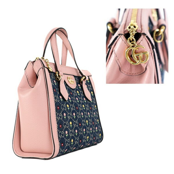 24 2830 02 Gucci Ophidia Flower Embroidery Small Handbag Denim Pink