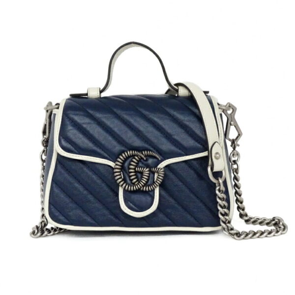 24 2836 01 Gucci GG Marmont Mini Top Handle Handbag Navy White