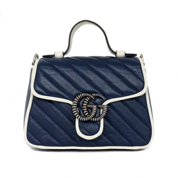 24 2836 02 Gucci GG Marmont Mini Top Handle Handbag Navy White