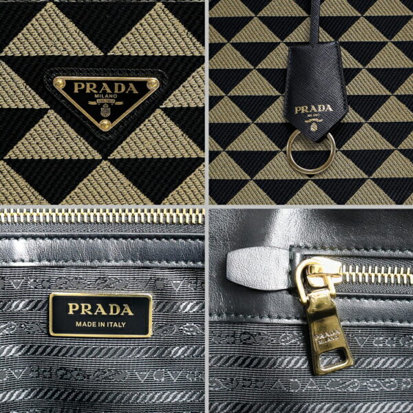 24 2845 09 Prada Symbol Embroidered Fabric Tote Bag Black Beige