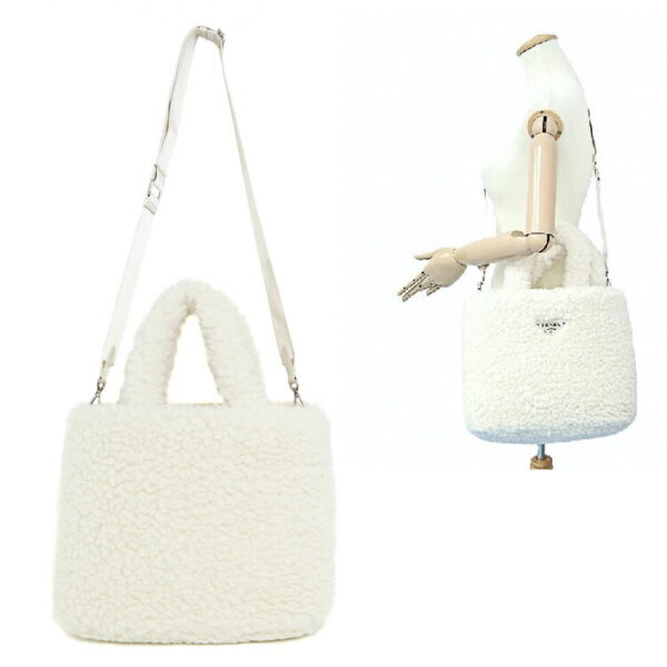 24 3210 04 Prada 2way Shoulder Bag Wool White