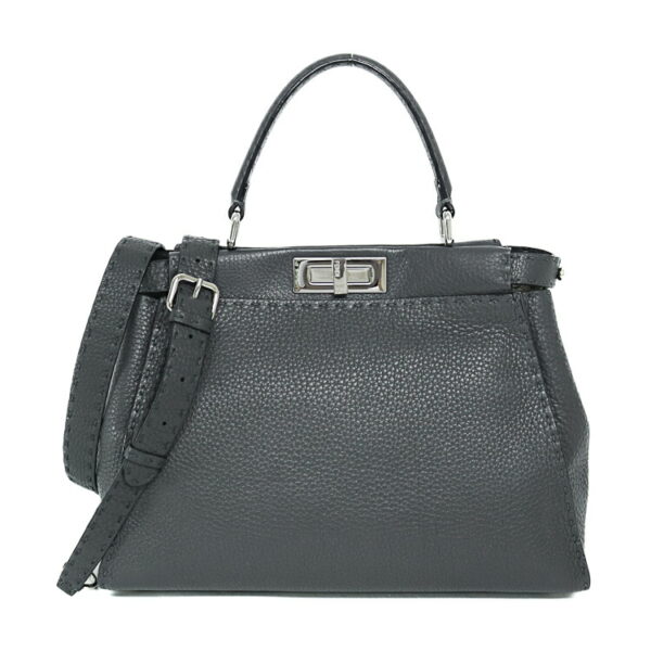 24 s383 01 Fendi Peekaboo Regular Handbag 2way Leather Gray