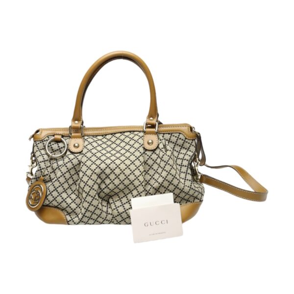 2403160002042 1 Gucci 2WAY Shoulder Bag Diamante Canvas Beige Brown