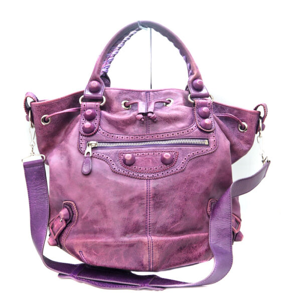 2490 1 Balenciaga Giant Pom Pom 2WAY Bag Leather Purple