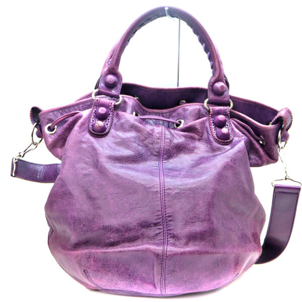 2490 2 Balenciaga Giant Pom Pom 2WAY Bag Leather Purple