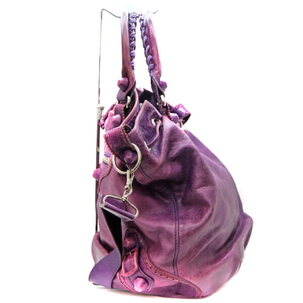 2490 3 Balenciaga Giant Pom Pom 2WAY Bag Leather Purple